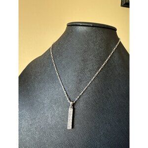 Silver-Tone Pave Crystal Bar Pendant Necklace With Adjustable Chain